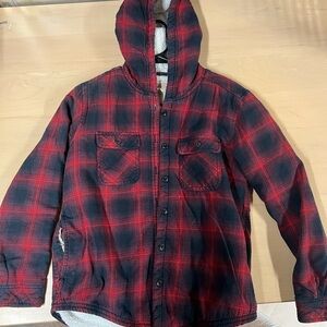 Boston Traders Sherpa-Lined Flannel Hoodie Jacket - Red Plaid